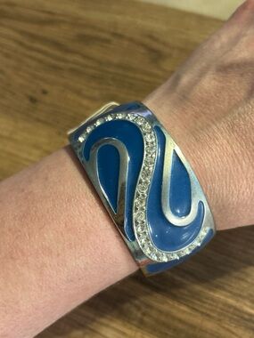 Charming Charlie Blue Enamel and Clear Crystal Silver-Tone Cuff Bracelet